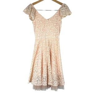 Disney Cinderella Pink Floral Lace Ruffle Back Fit &‎ Flare Dress Small RN111503